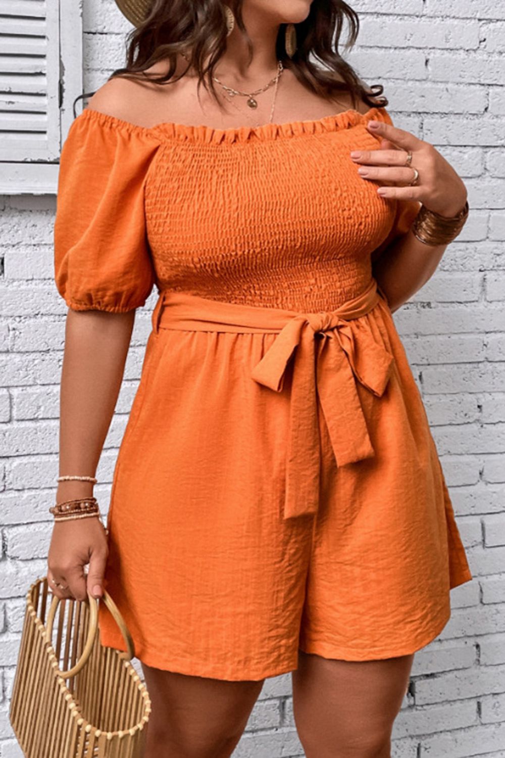 Smocked Tie Belt Romper