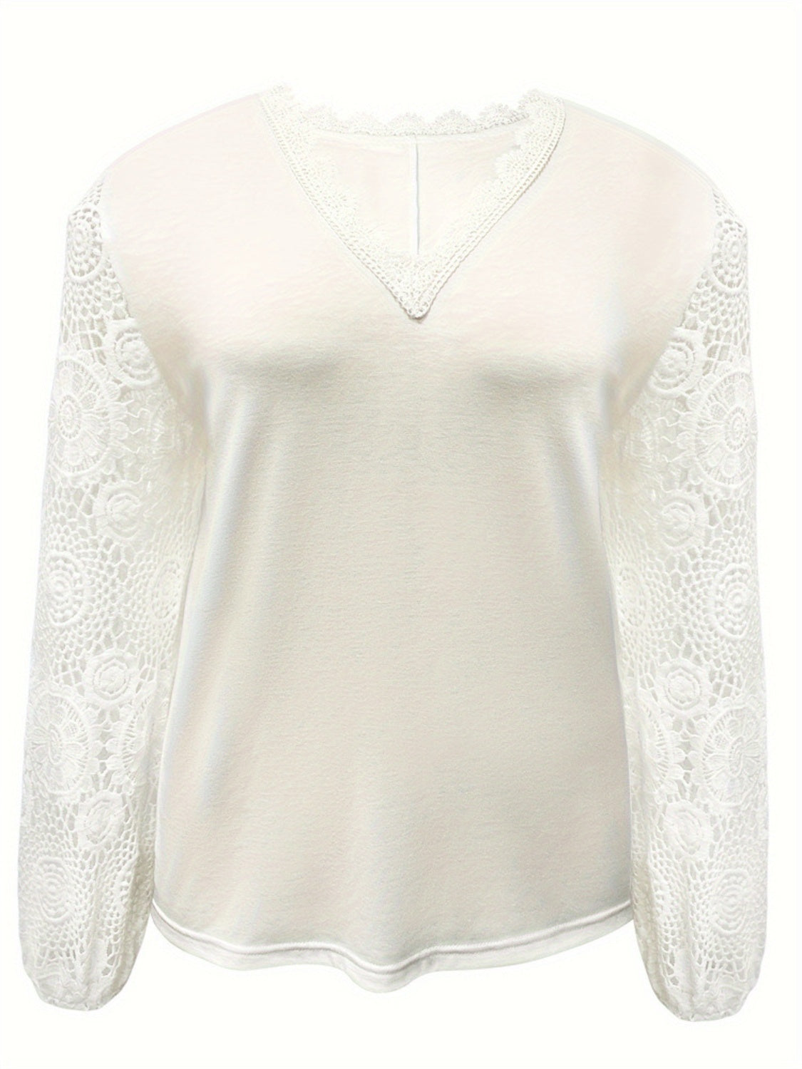 Lace Detail V-Neck Long Sleeve Blouse