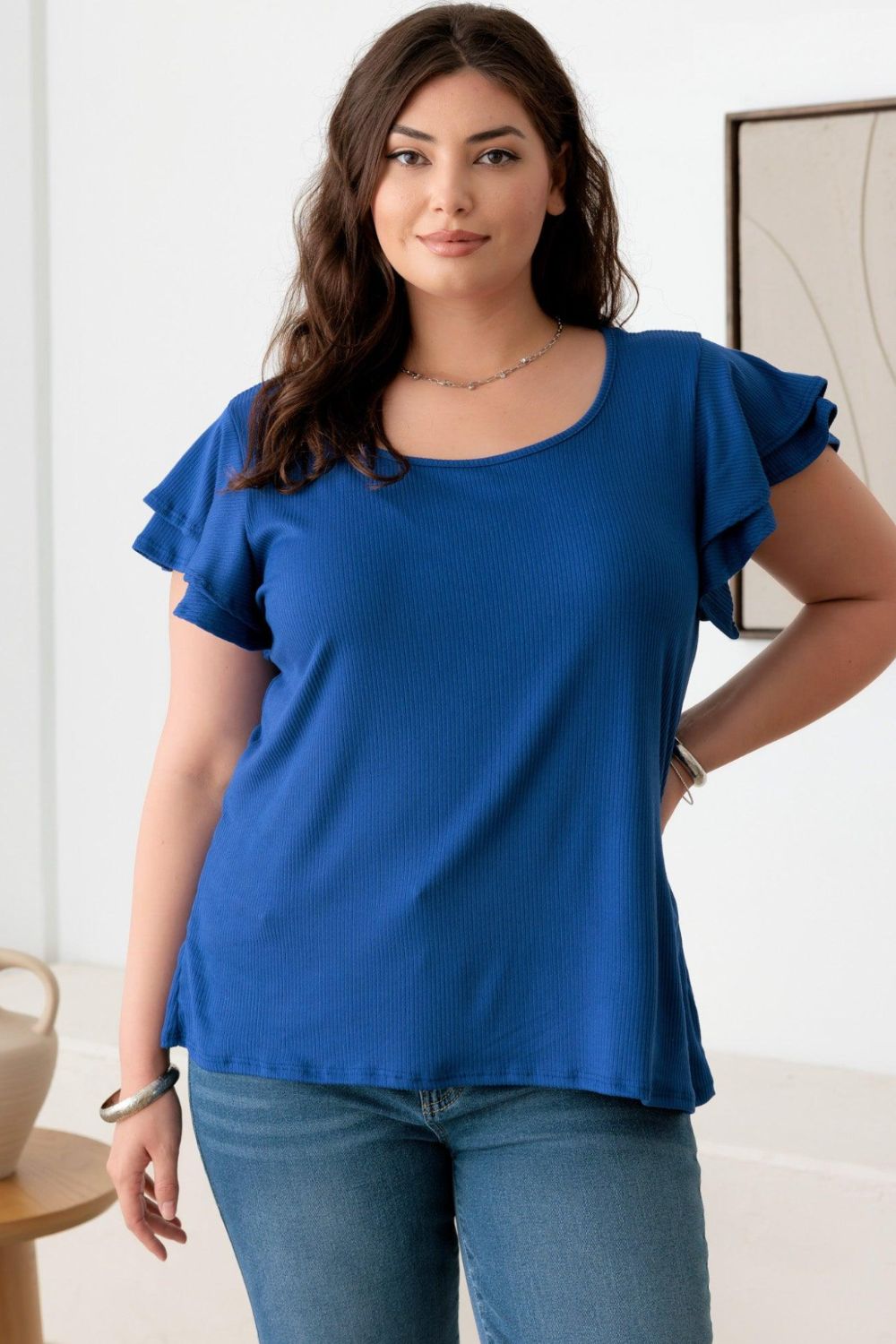 Gilli Short Fluttery Sleeve Round Neck Top