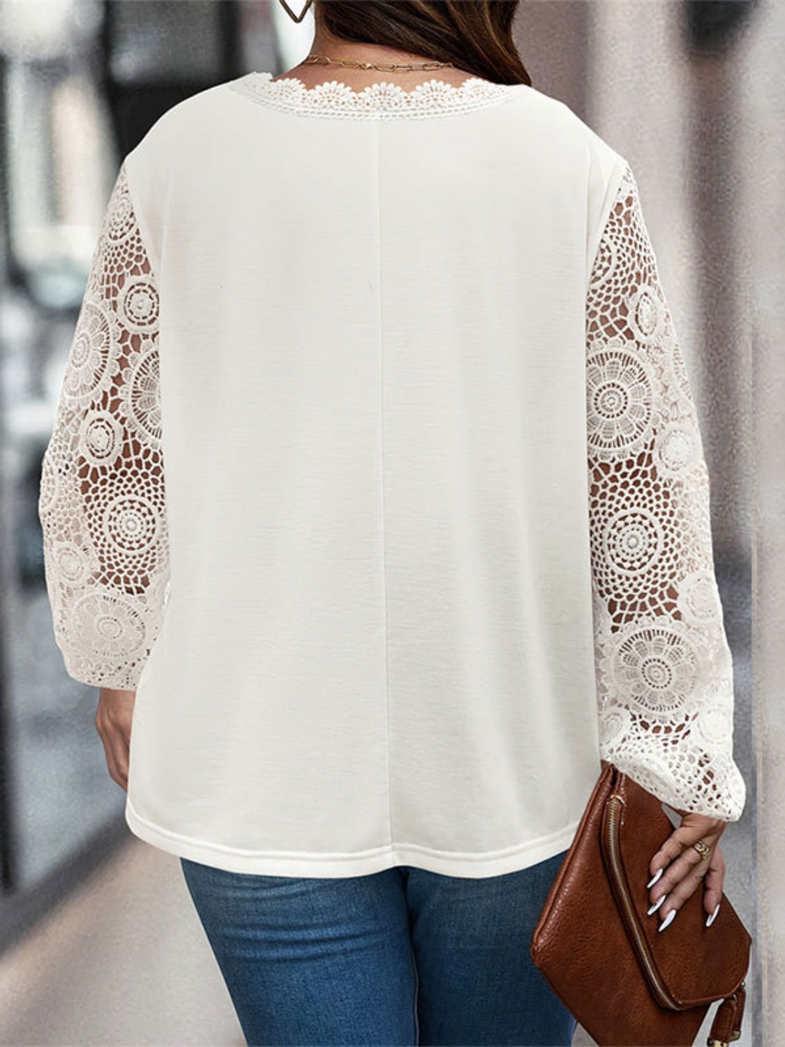 Lace Detail V-Neck Long Sleeve Blouse