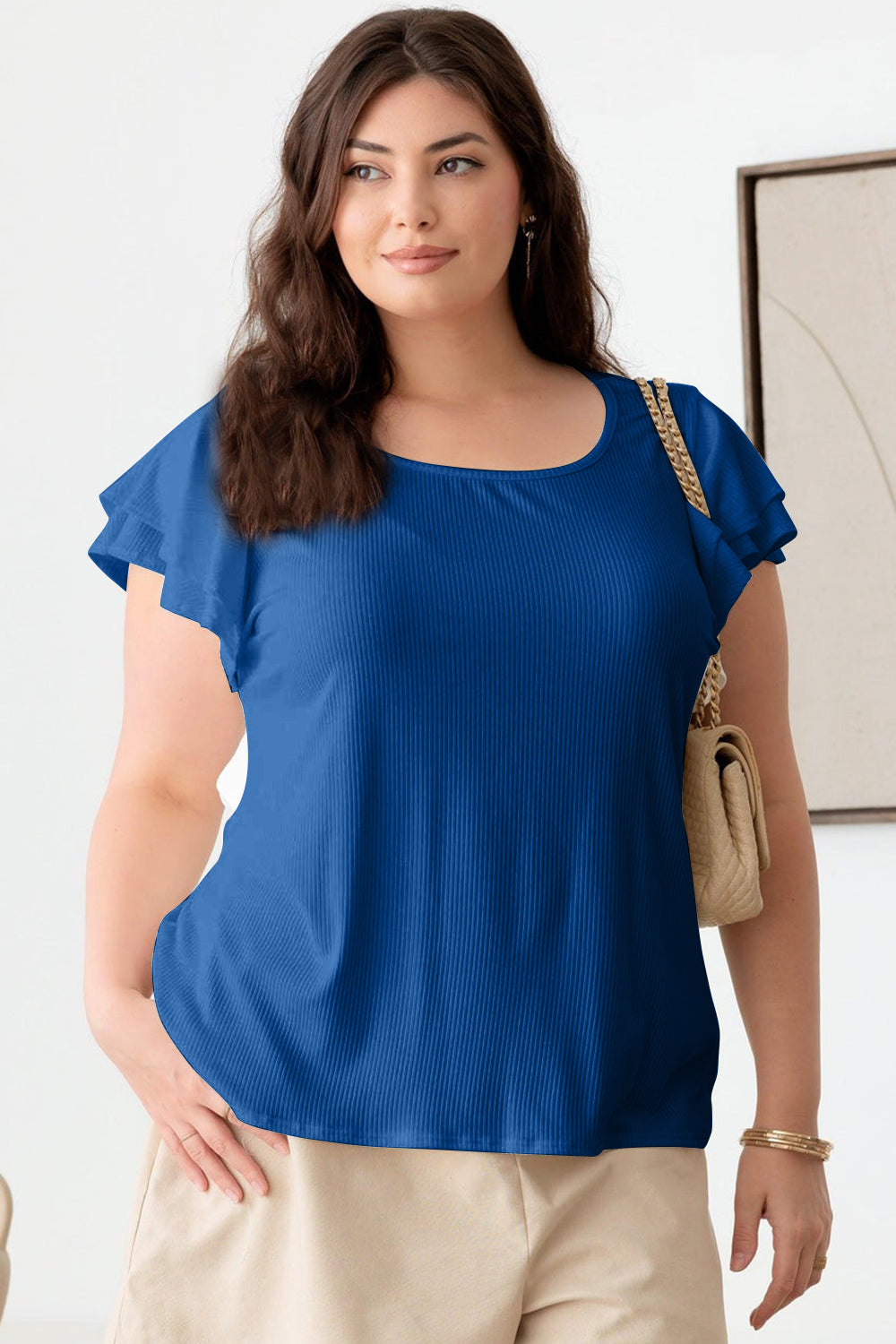 Gilli Short Fluttery Sleeve Round Neck Top