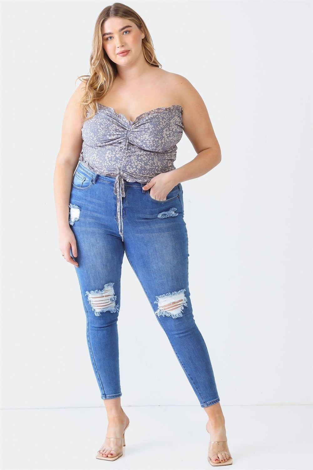 Zenobia Drawstring Smocked Floral Tube Top