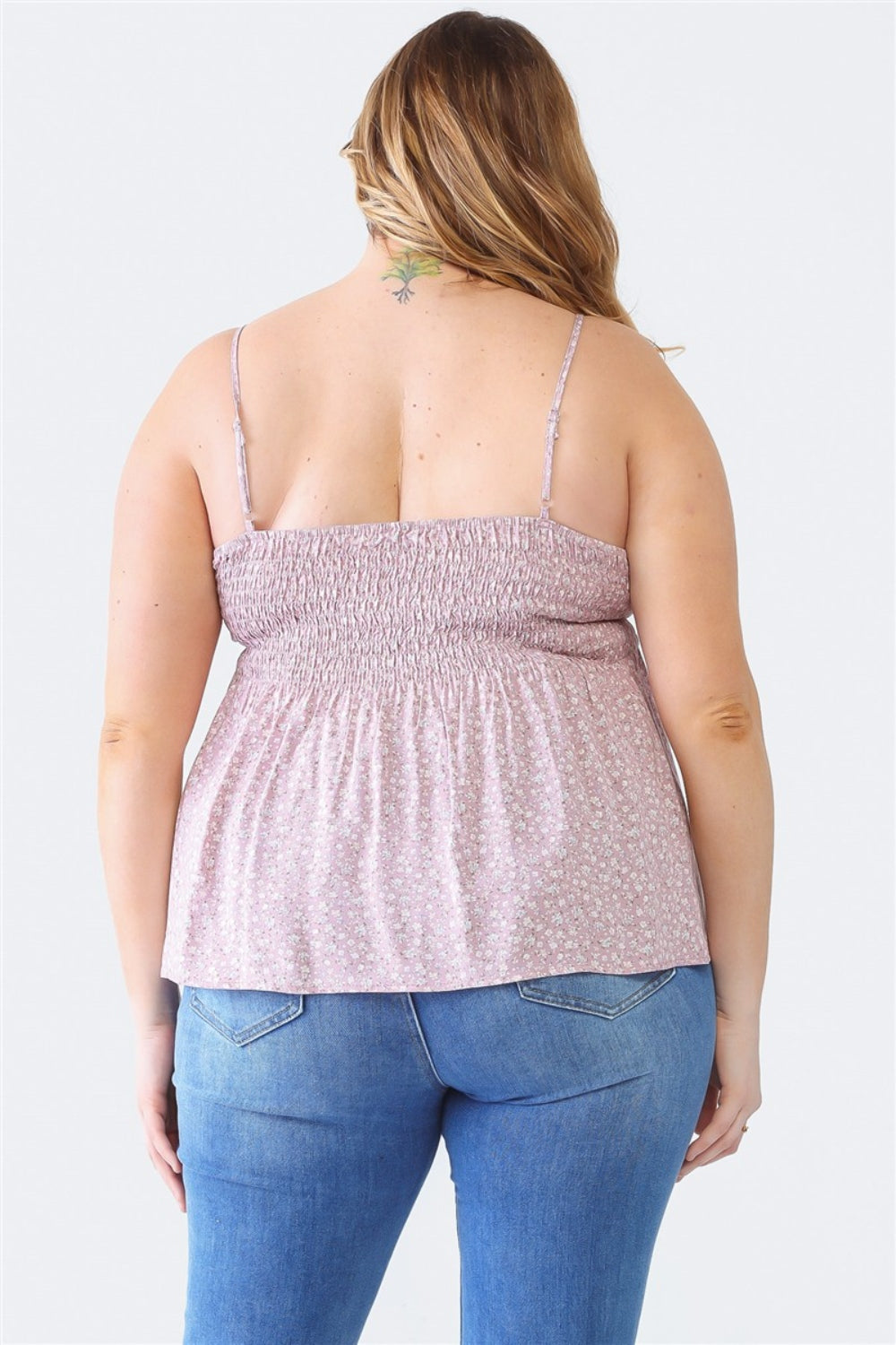 Zenobia Frill Smocked Floral Sweetheart Neck Cami