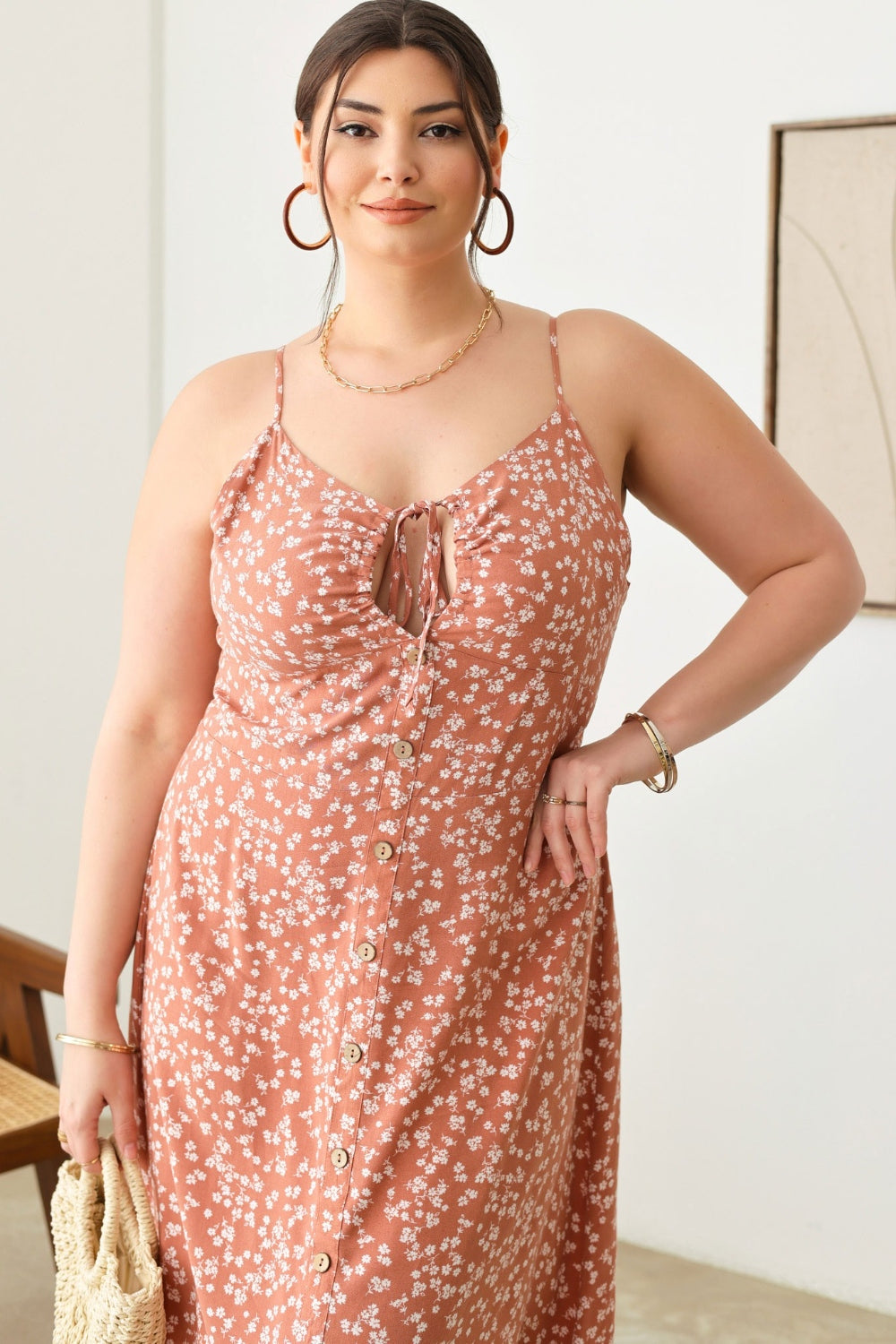 Zenobia Cutout Floral Spaghetti Strap Dress