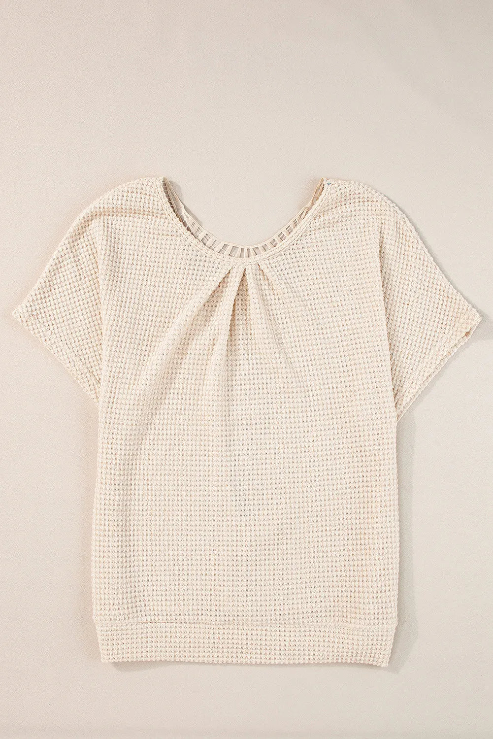 Textured Lace Round Neck Short Sleeve Blouse