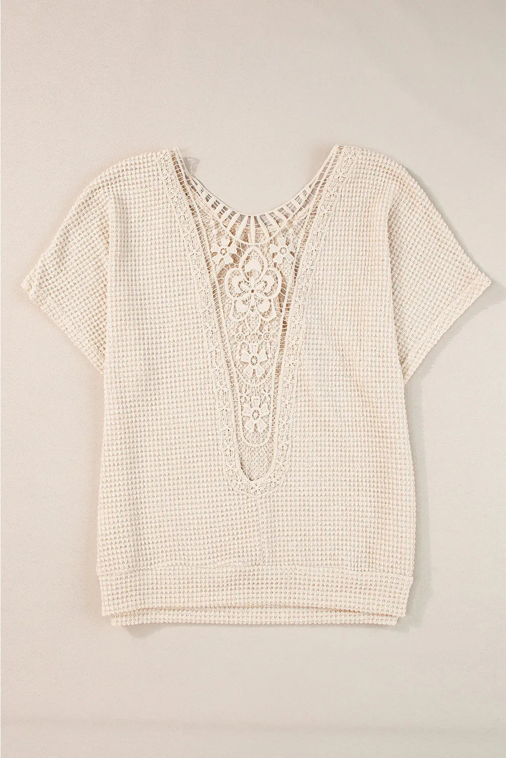 Textured Lace Round Neck Short Sleeve Blouse