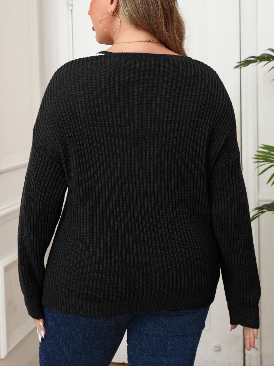 Contrast Dropped Shoulder Long Sleeve Sweater