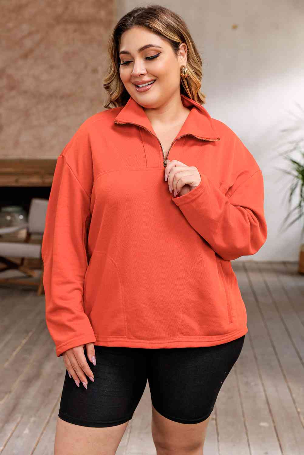 Zip-Up Dropped Shoulder Sweatshirt