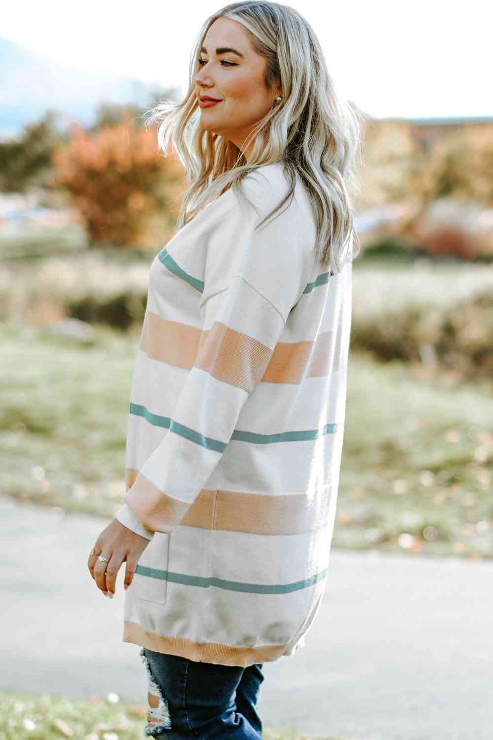 Striped Open Front Cardigan