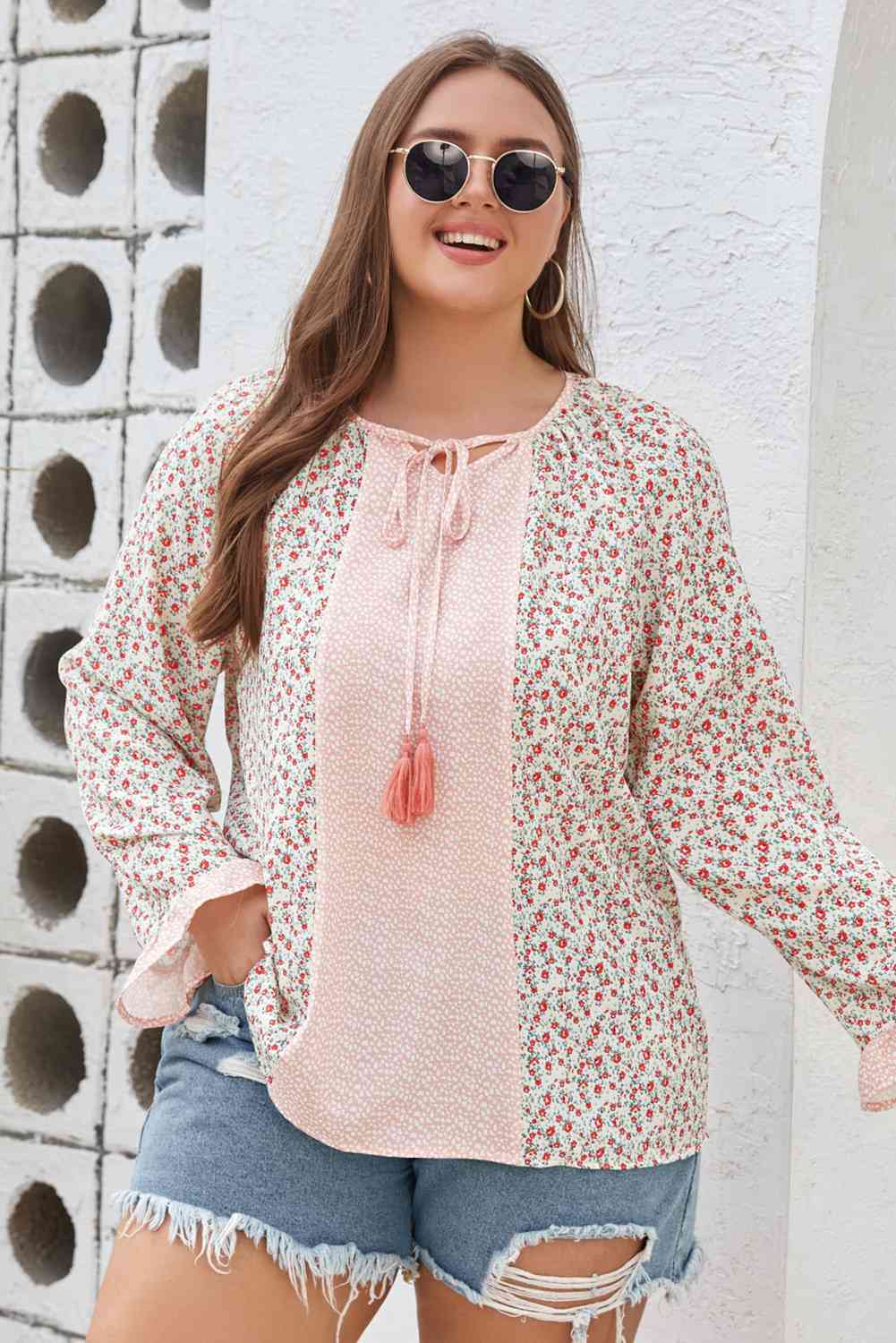 Tassel Tie Flounce Sleeve Blouse