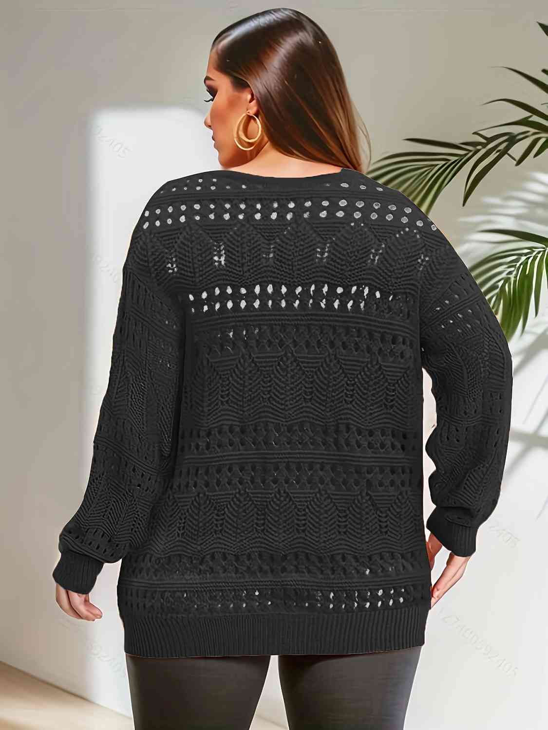 Openwork Plunge Long Sleeve Sweater