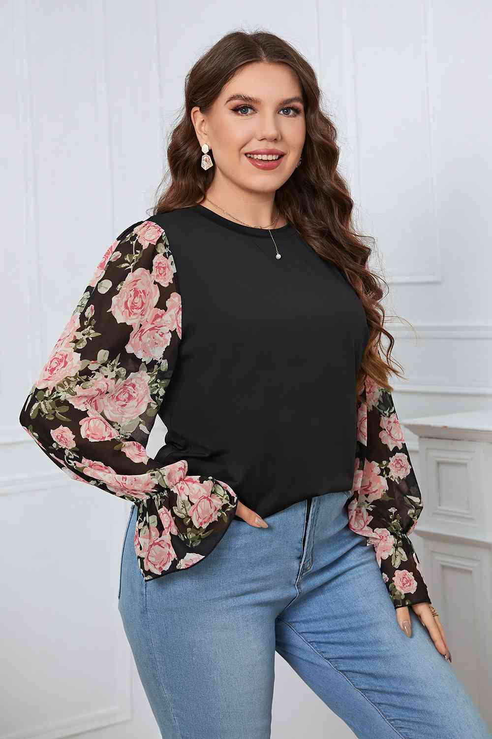 Floral Flounce Sleeve Blouse