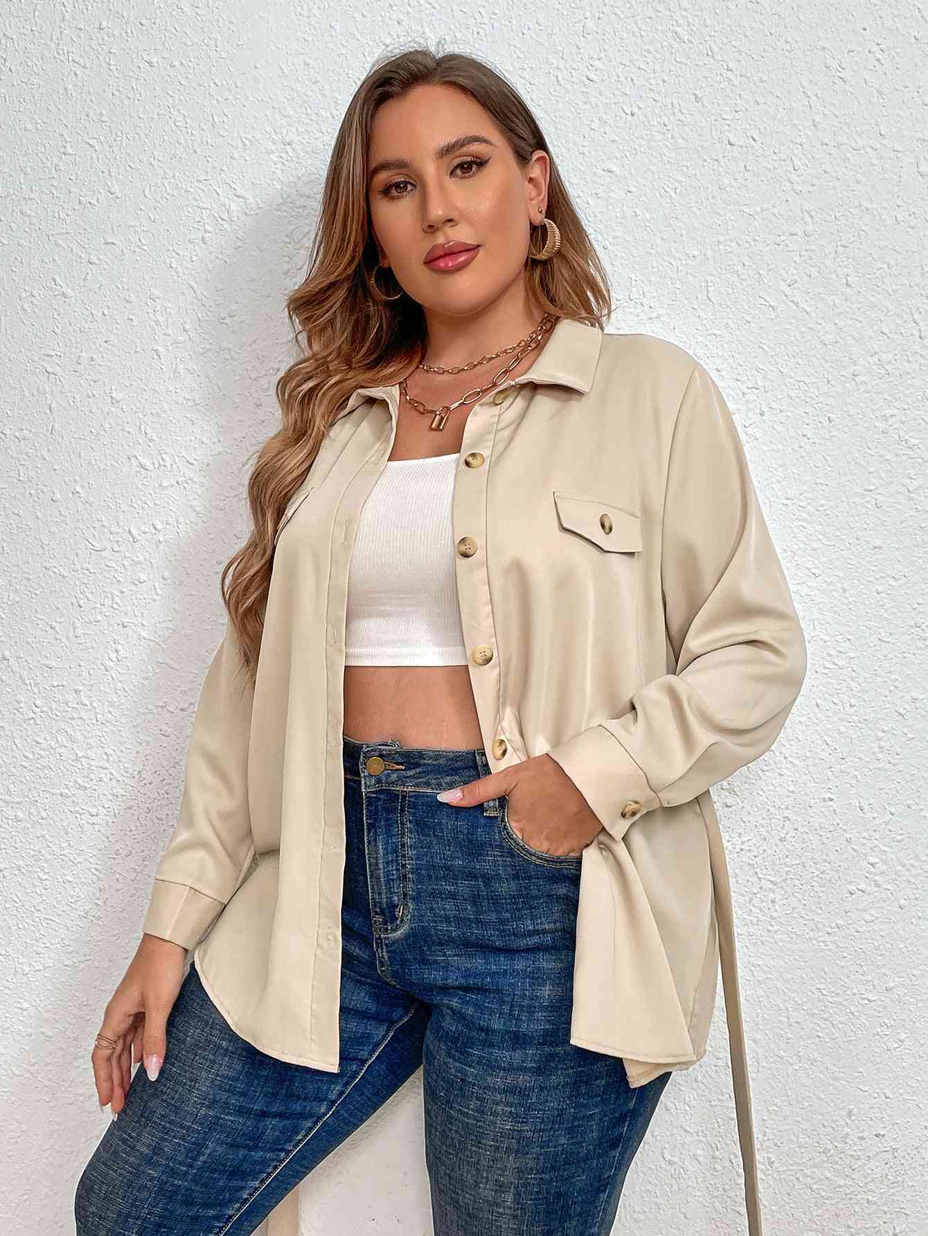 Melo Apparel Tie Belt Long Sleeve Shirt