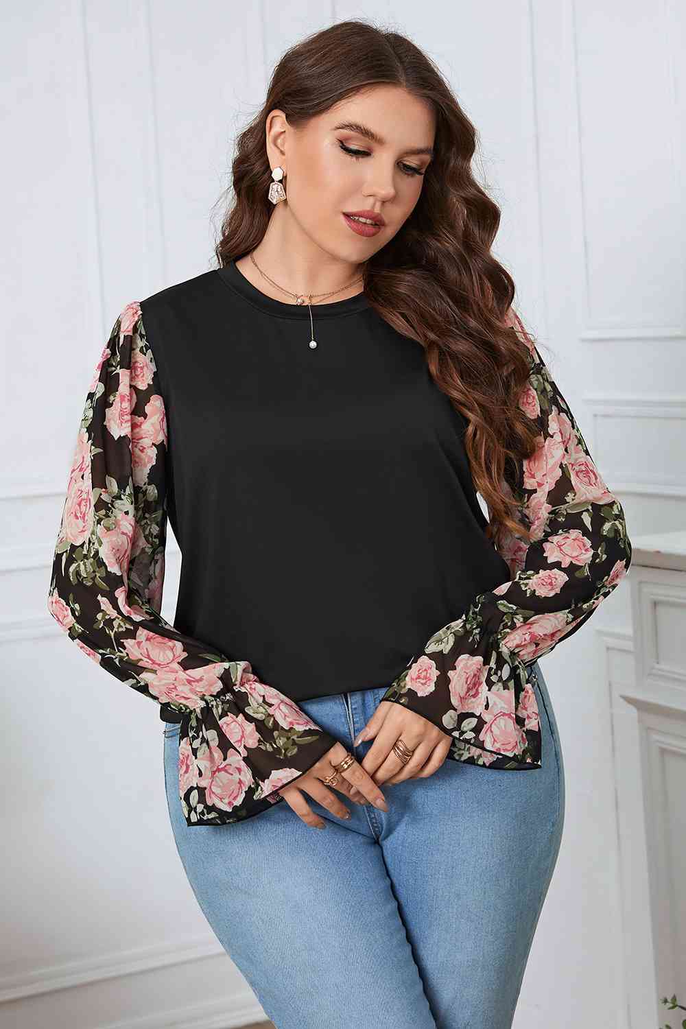 Floral Flounce Sleeve Blouse