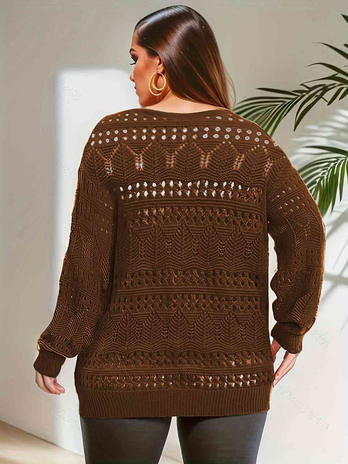 Openwork Plunge Long Sleeve Sweater