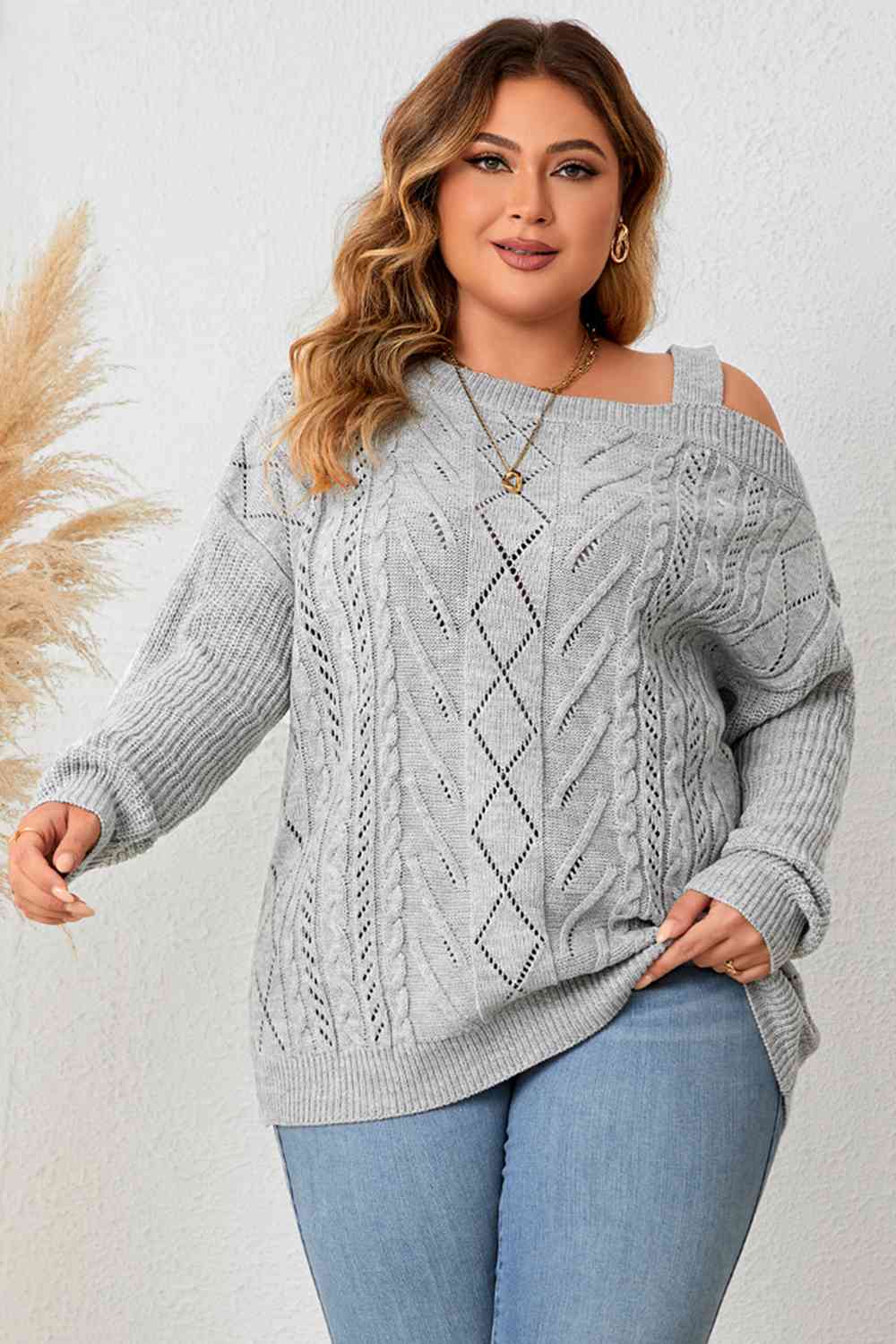 Cold Shoulder Asymmetrical Cable-Knit Top