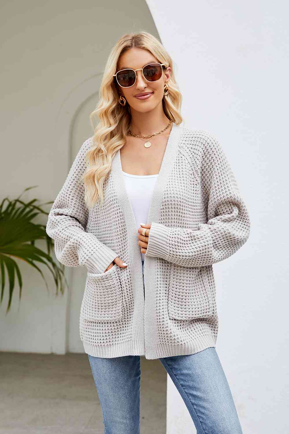 Open Front Long Sleeve Cardigan with Pockets