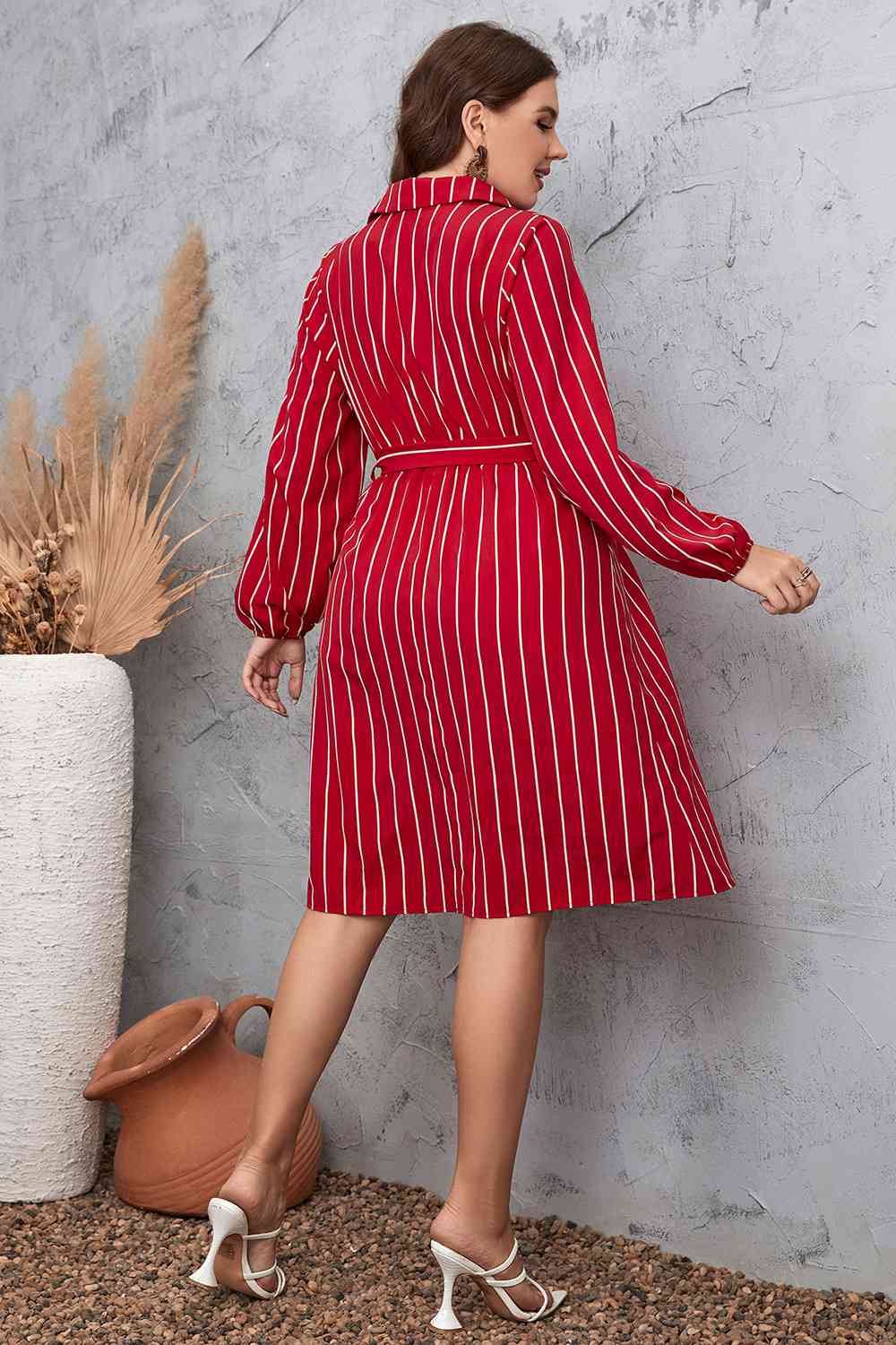 Striped Tie Waist Shirt Dress