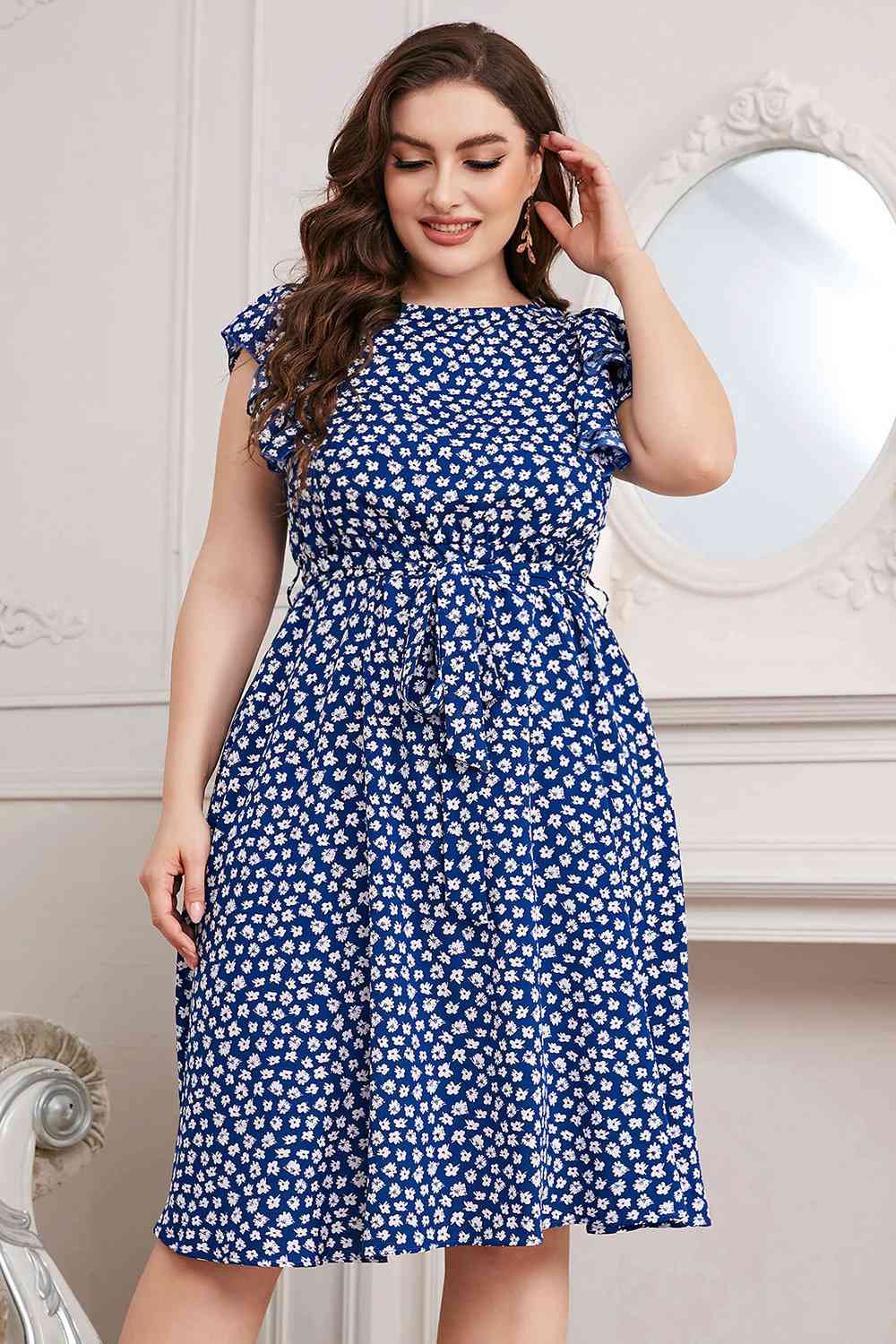 Round Neck Tie Waist Dress