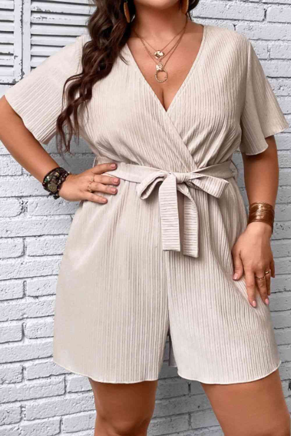 Tie Waist Surplice Neck Romper