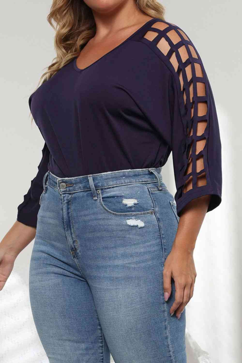 Cutout Three-Quarter Sleeve Blouse