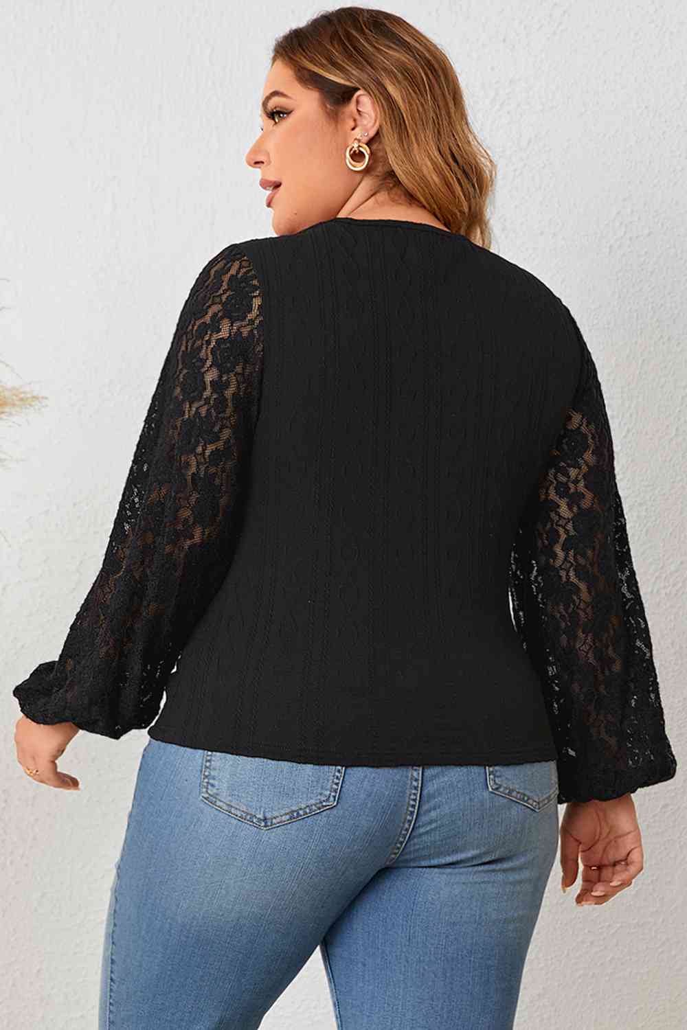 Cutout Front Lace Sleeve Blouse