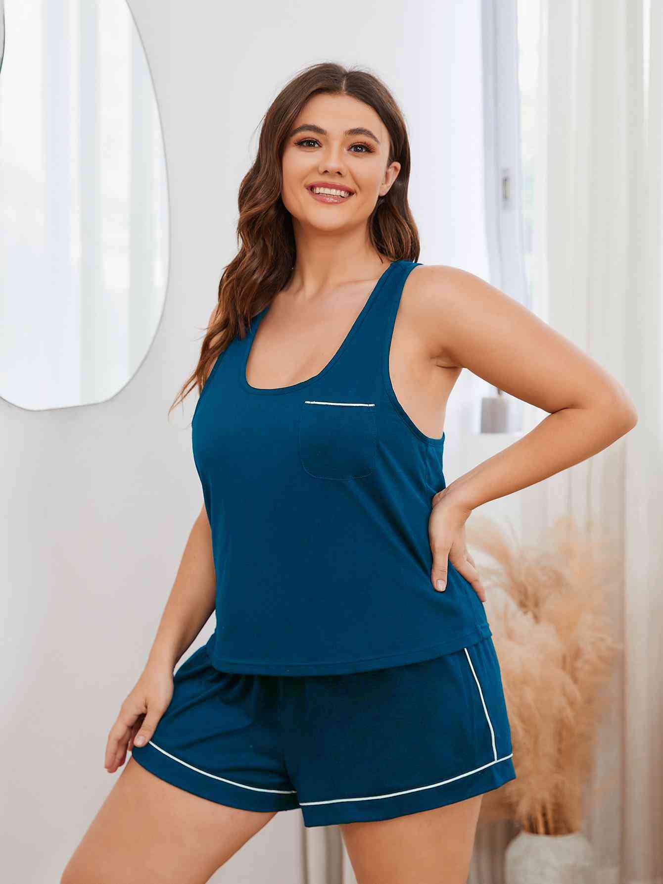 Contrast Piping Racerback Tank and Shorts Lounge Set