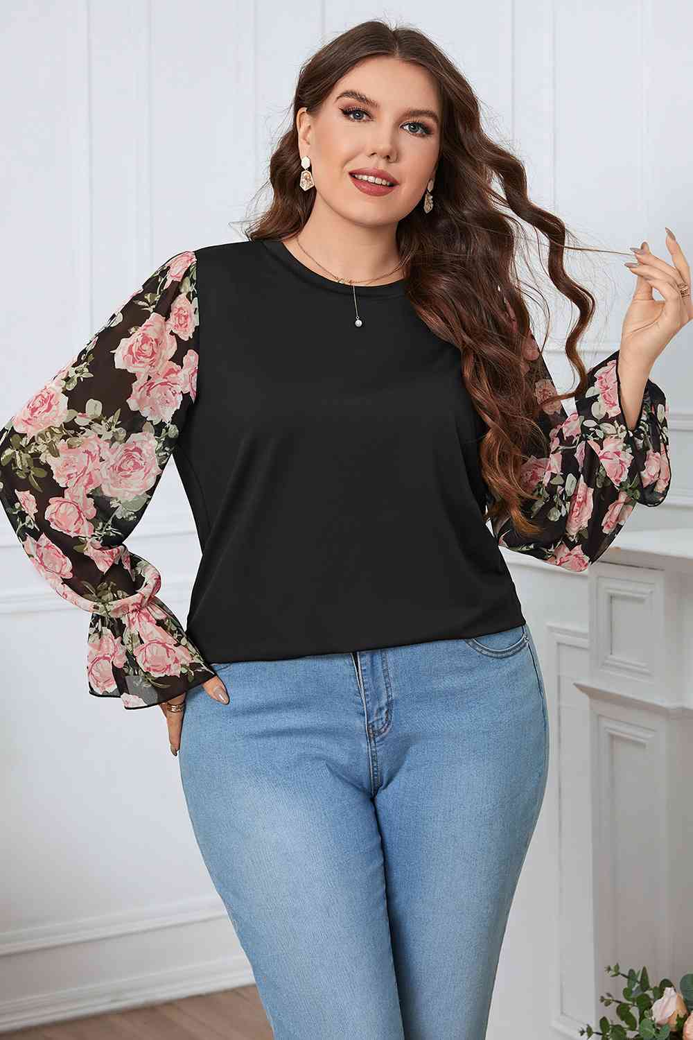 Floral Flounce Sleeve Blouse