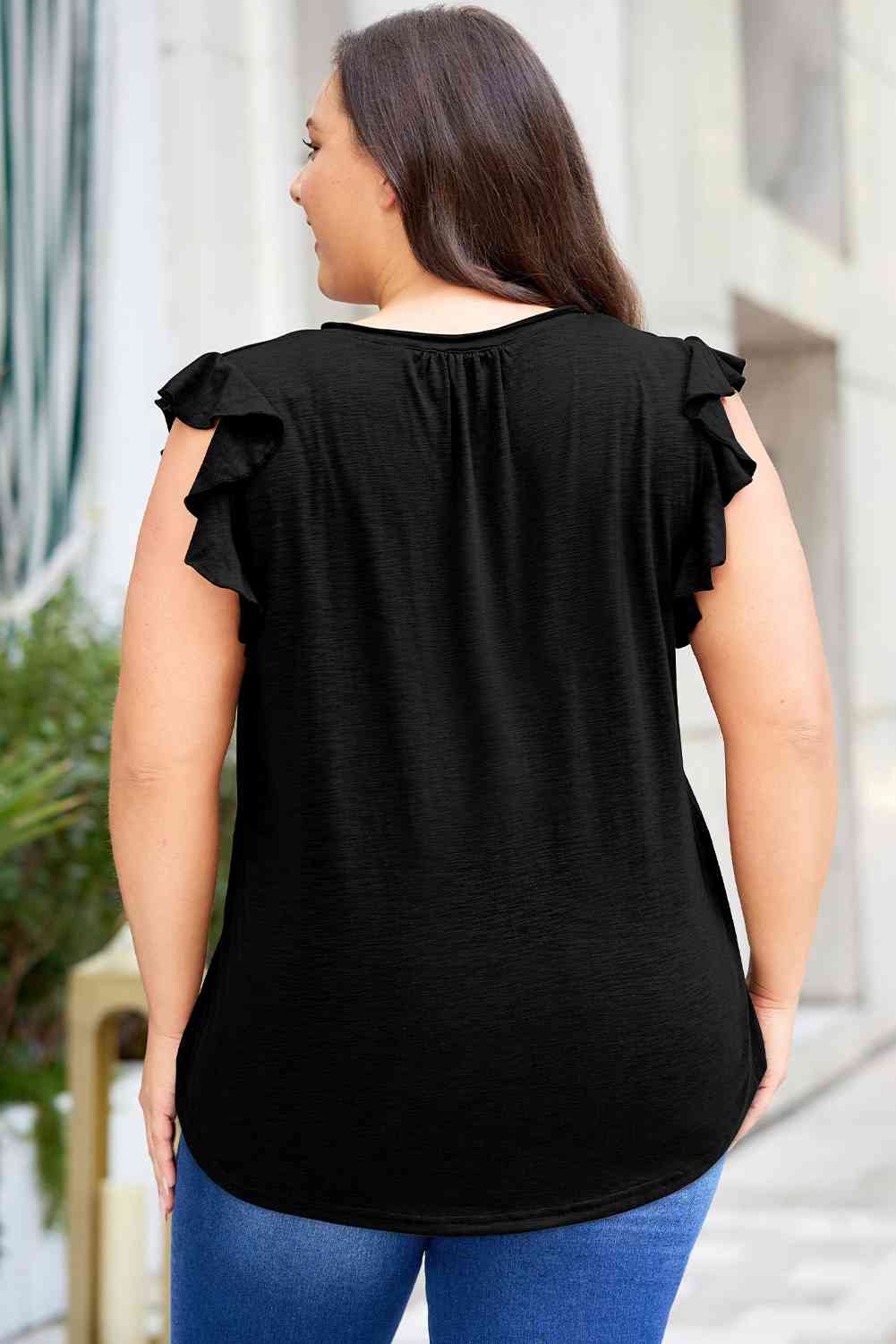 Flutter Sleeve Notched Blouse