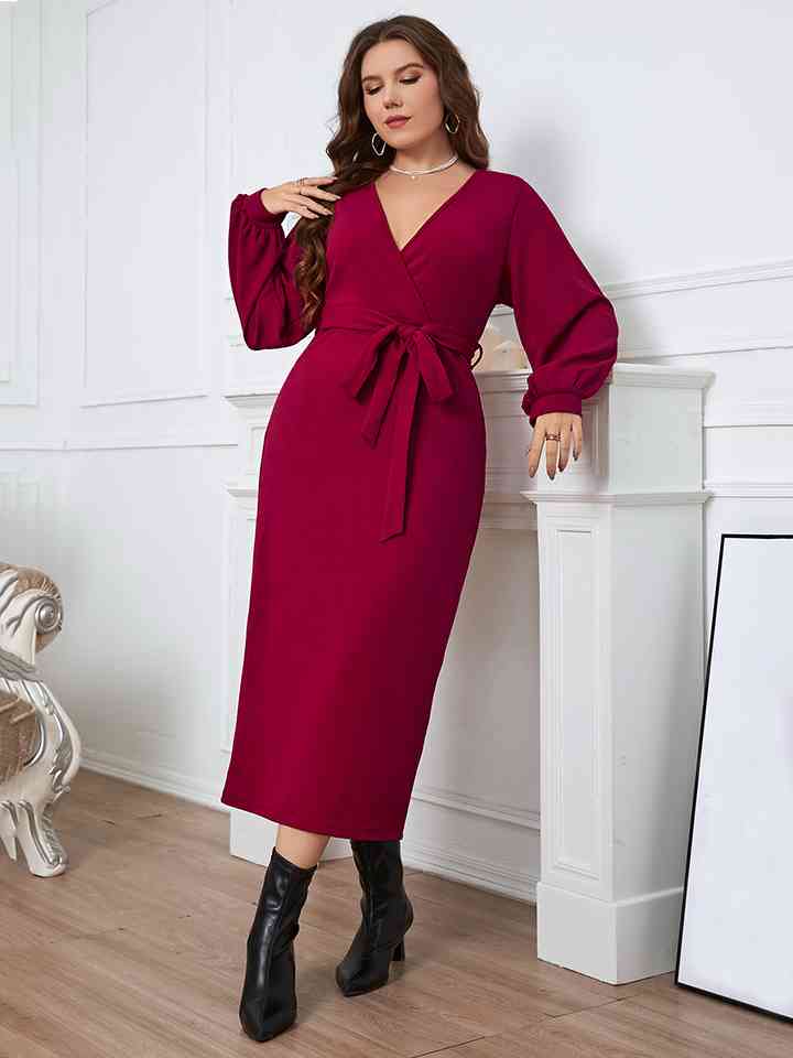 Surplice Neck Tie Waist Dress