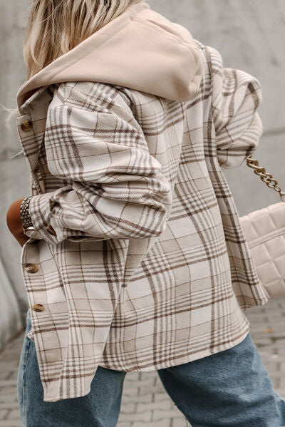 Plaid Button Up Hooded Jacket