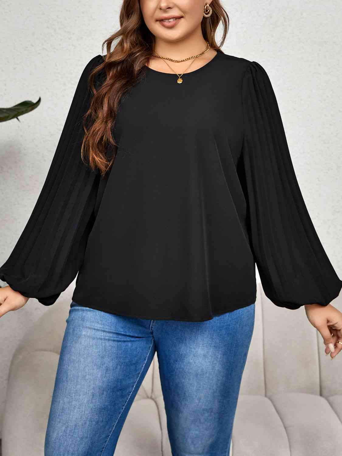 Round Neck Puff Sleeve Blouse