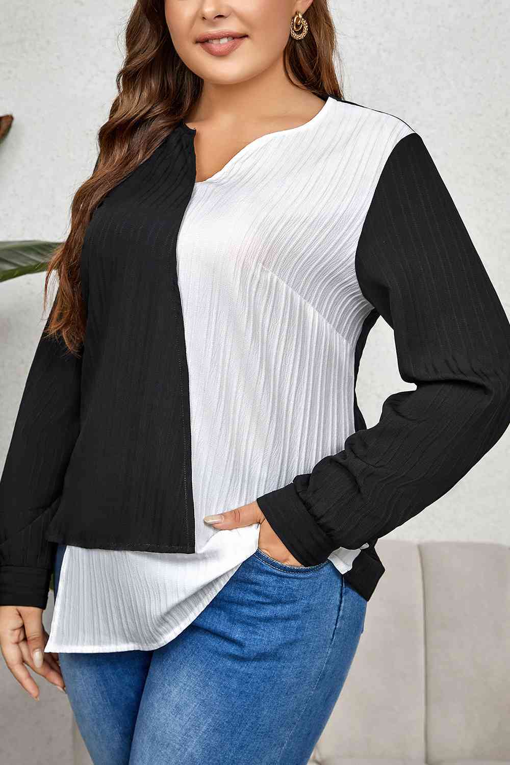 Contrast Asymmetrical Long Sleeve Top