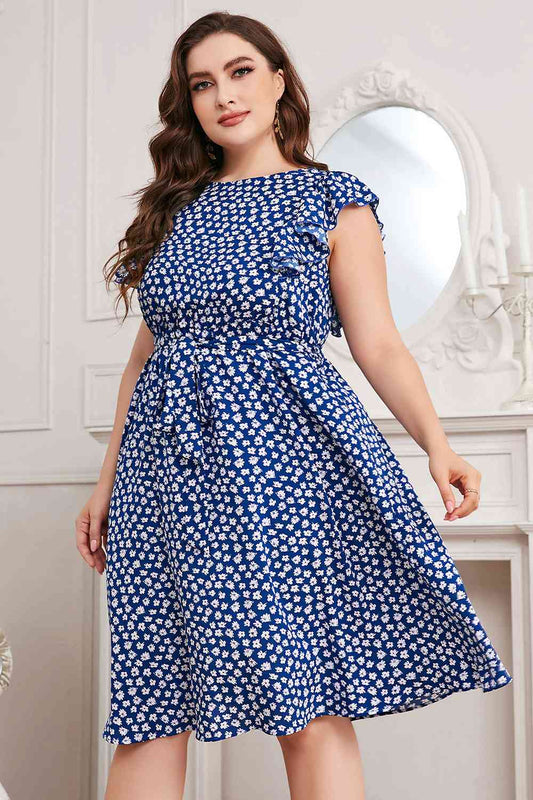 Round Neck Tie Waist Dress