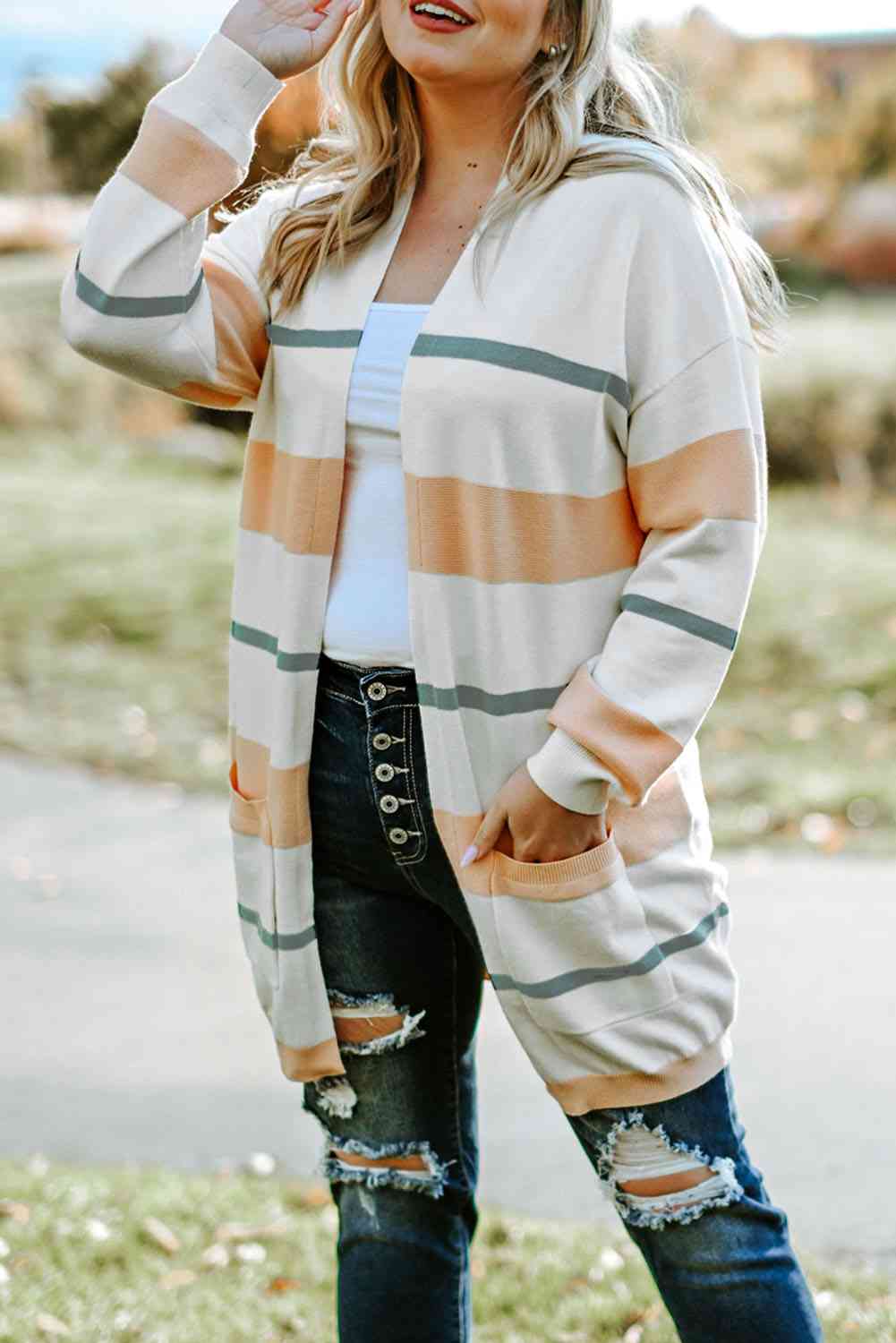 Striped Open Front Cardigan