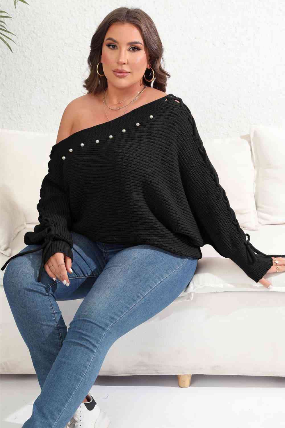 One Shoulder Beaded Sweater