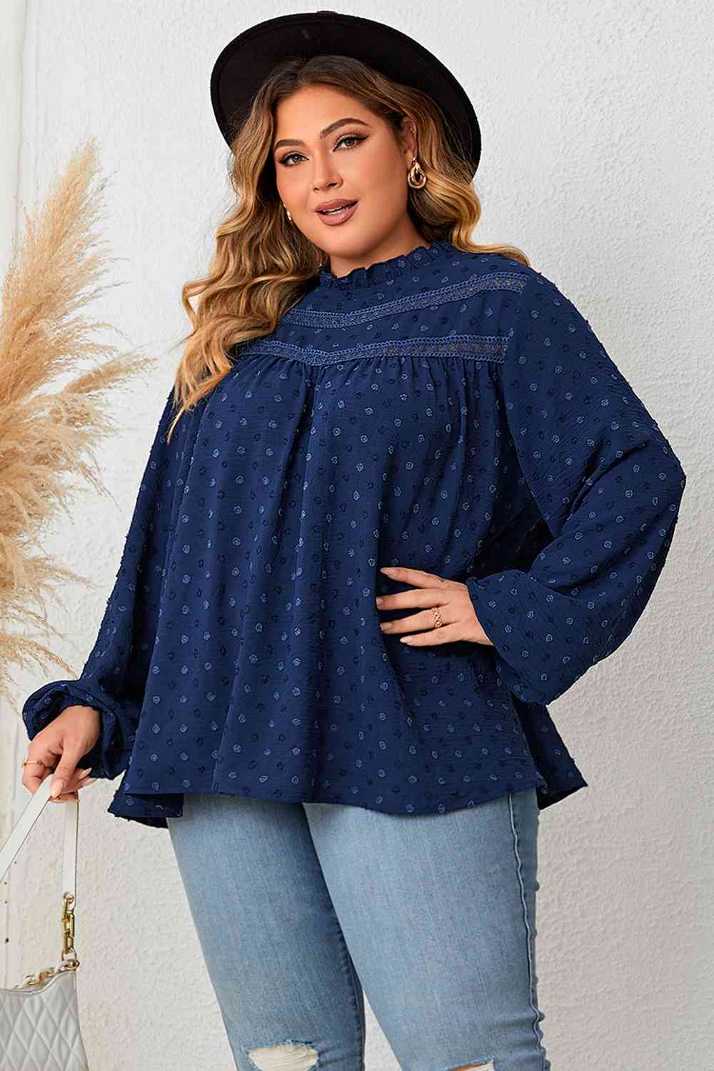 Mock Neck Balloon Sleeve Blouse