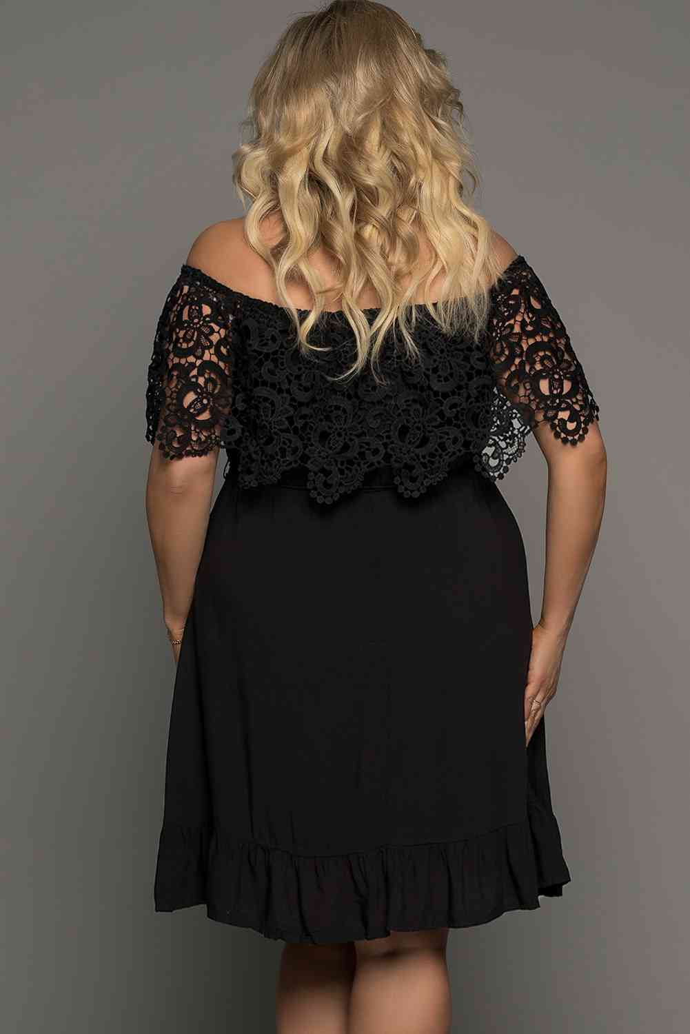 Tassel Tie Spliced Lace Off-Shoulder Dress