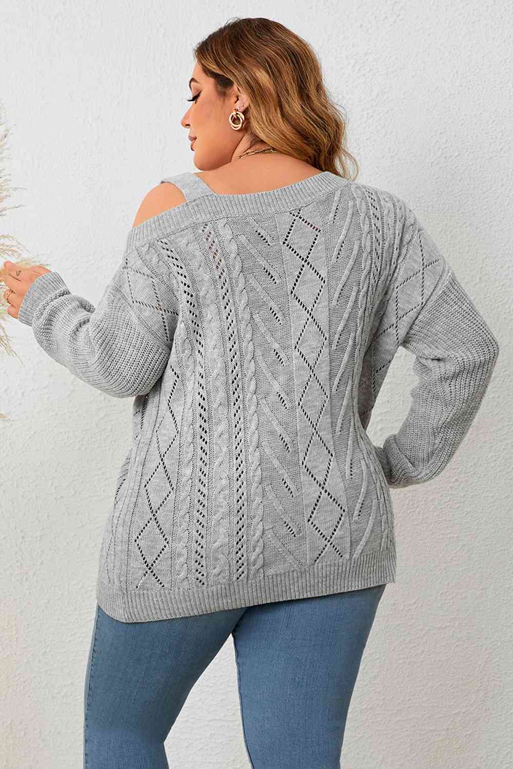 Cold Shoulder Asymmetrical Cable-Knit Top