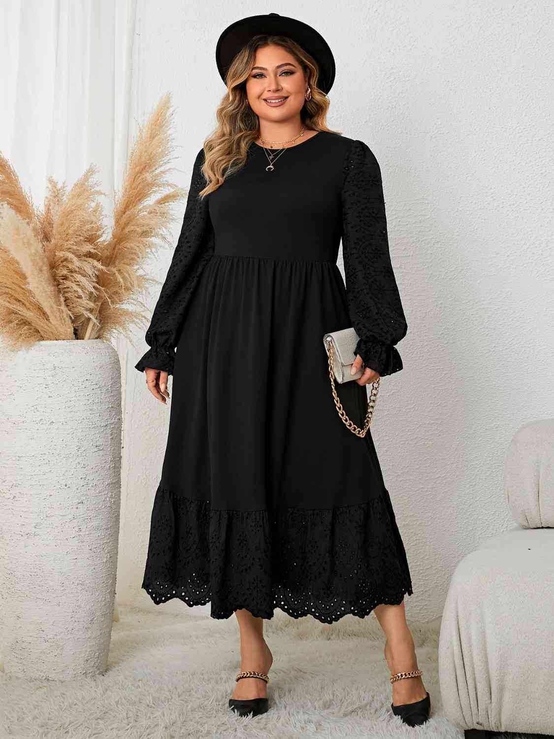 Flounce Sleeve Lace Detail Dress