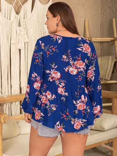 Printed Tie Neck Balloon Sleeve Blouse