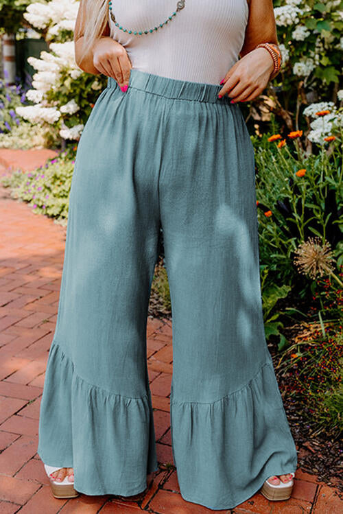 Ruffle Hem Wide Leg Pants