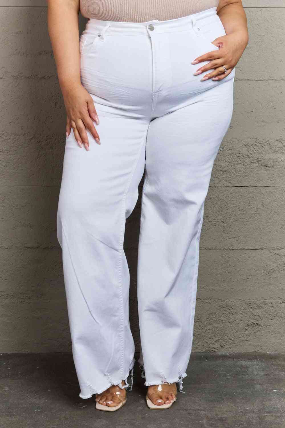 RISEN Raelene Full Size High Waist Wide Leg Jeans in White