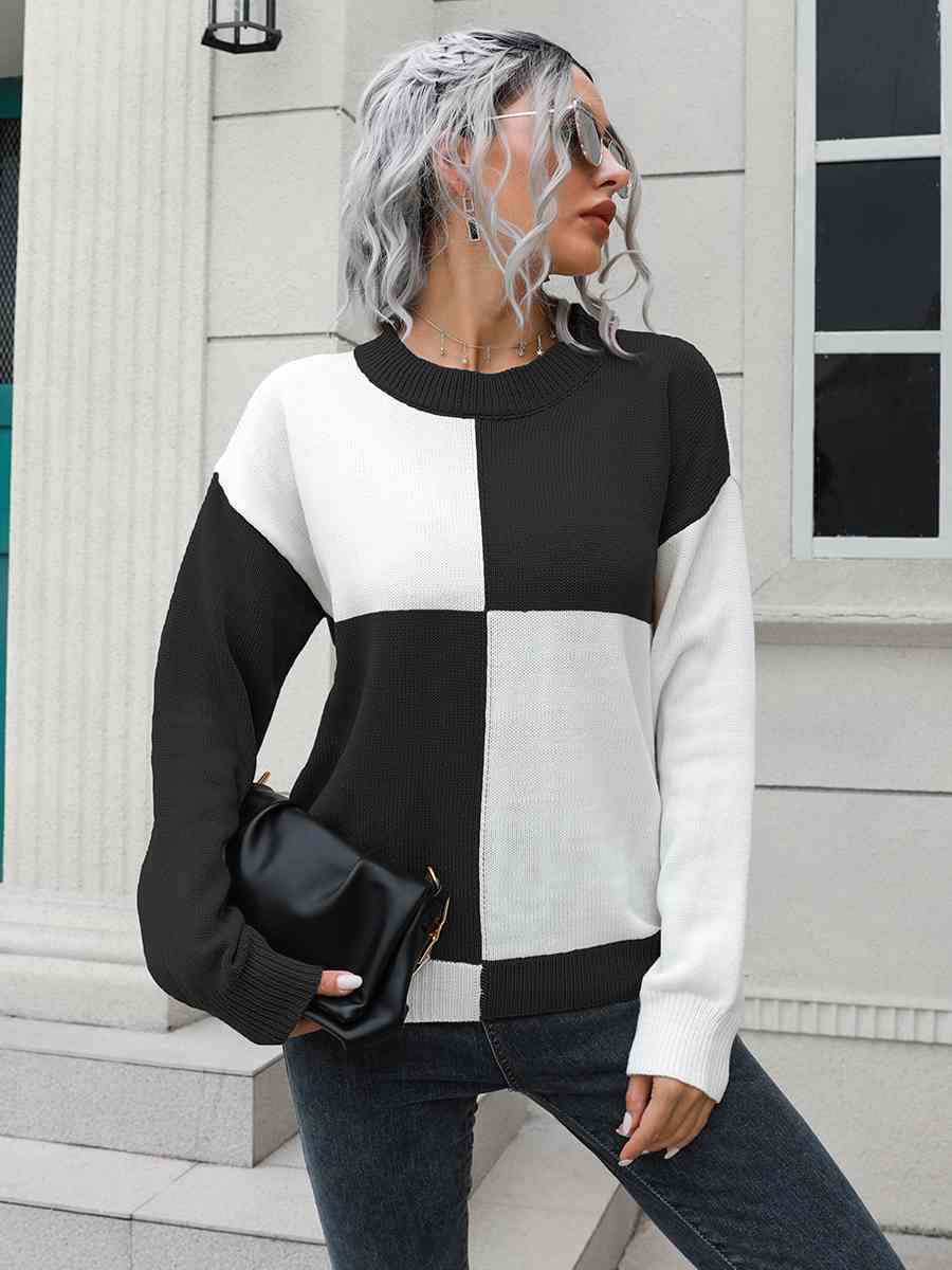 Contrast Drop Shoulder Sweater