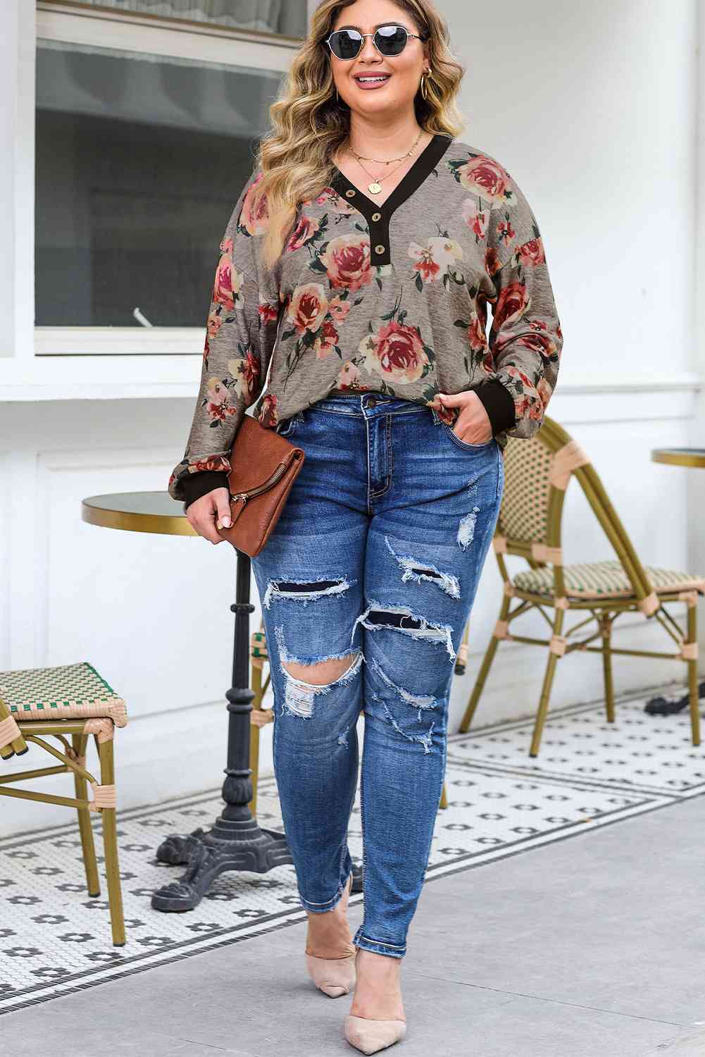 Floral V-Neck Blouse