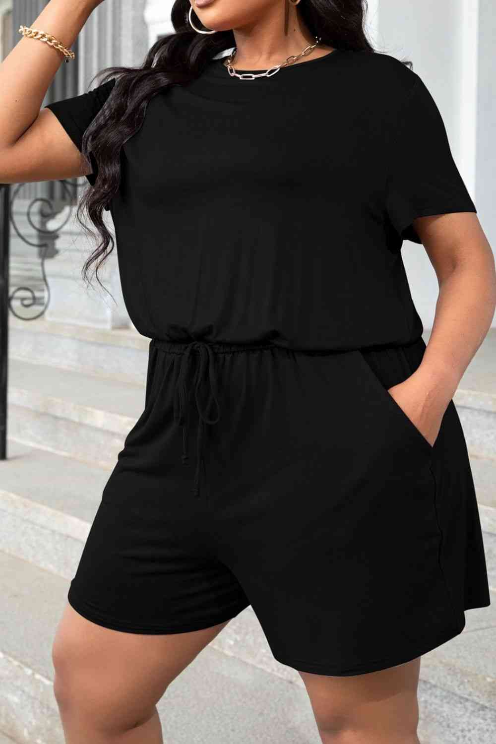 Drawstring Waist Romper with Pockets