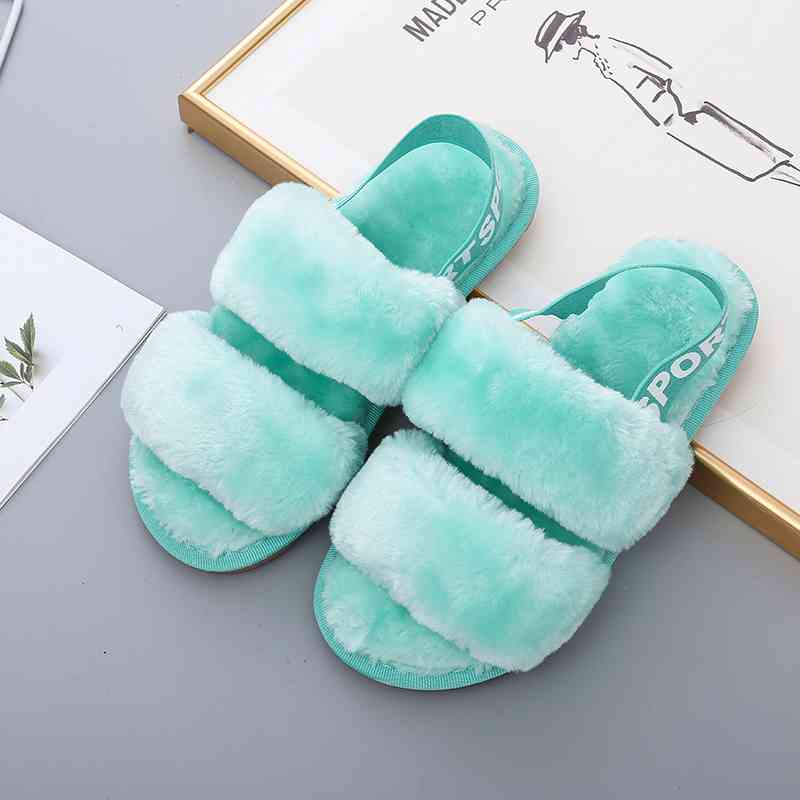 Faux Fur Open Toe Slippers