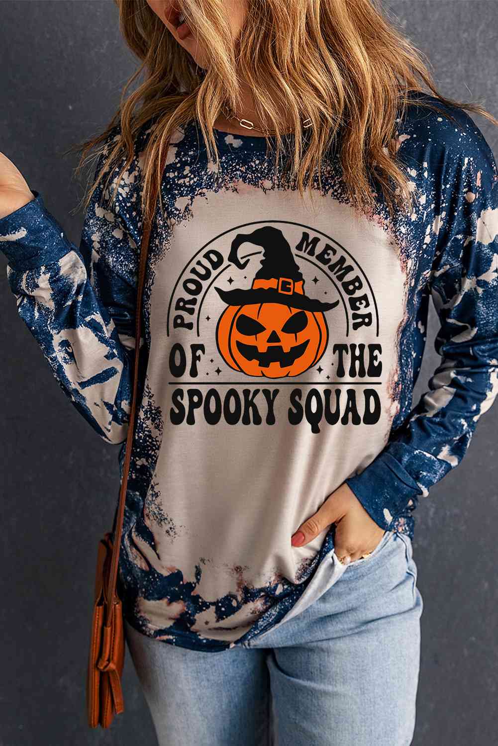 Round Neck PROUD MEMBER OF THE SPOOKY SQUAD Graphic Sweatshirt