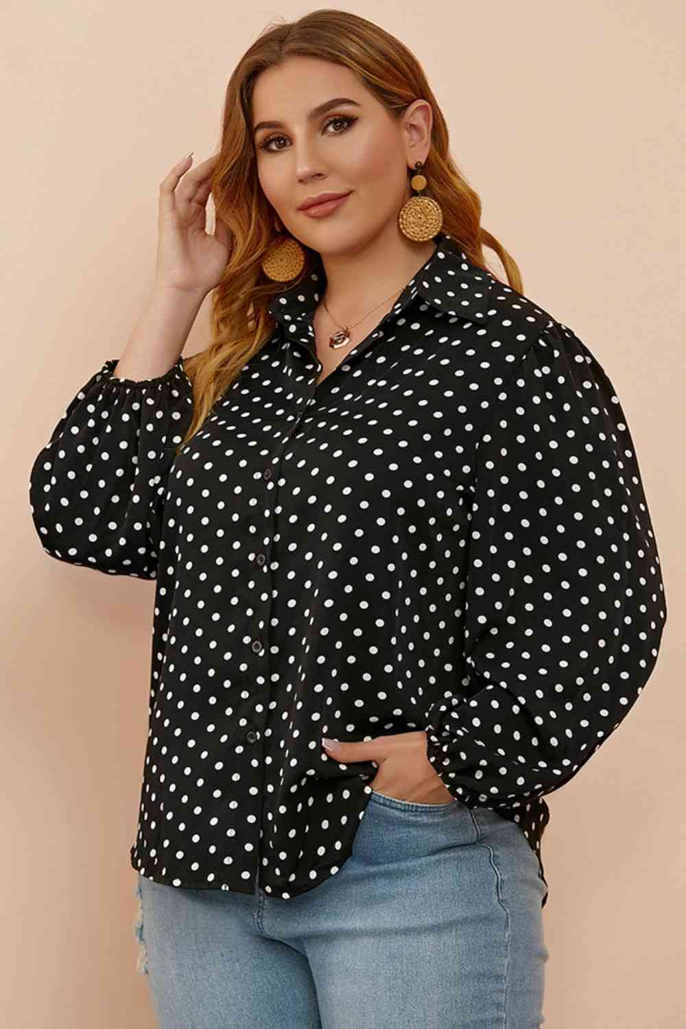 Polka Dot Balloon Sleeve Shirt