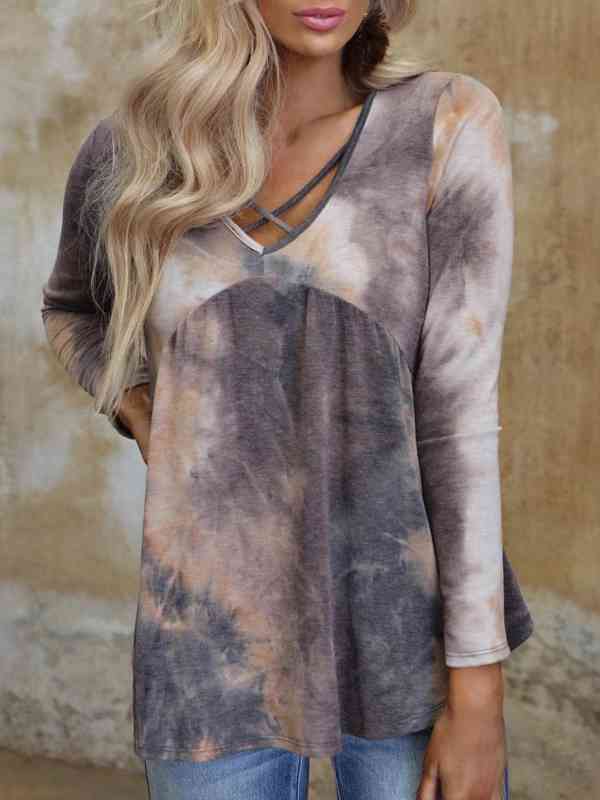 Tie-Dye Crisscross V-Neck Top